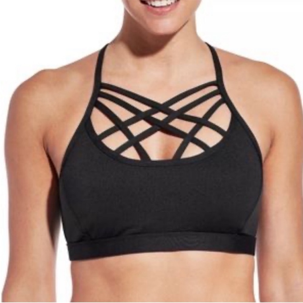 CALIA Inner Power Strappy Caged Neck Padded Activewear Sports Bra Black S